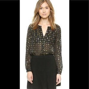 Diane von Furstenberg Metallic V Neck Blouse
